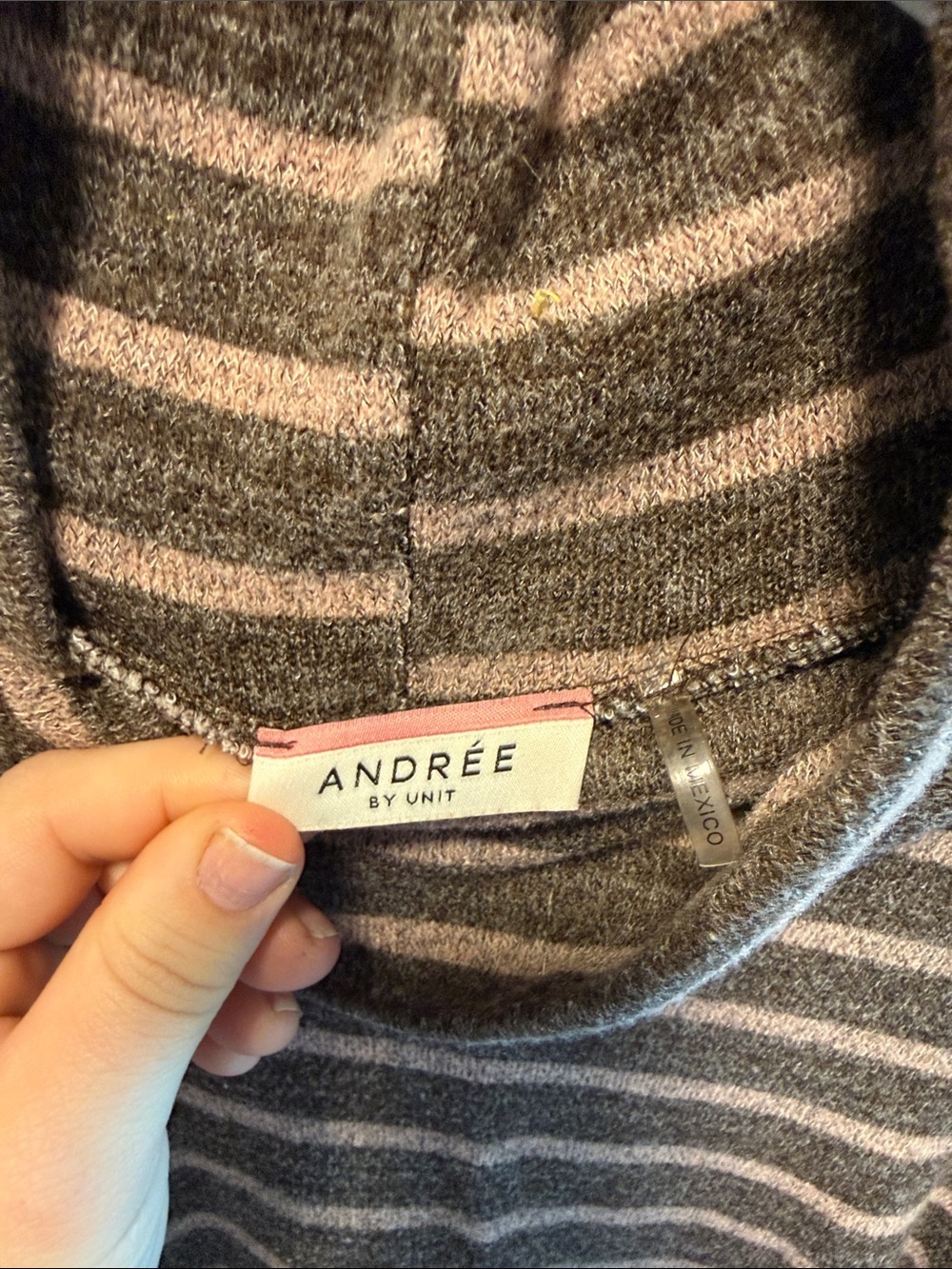 ANDREE BY UNIT Striped Cowl Neck Sweater - Gray & Cream - Picture 5 of 7